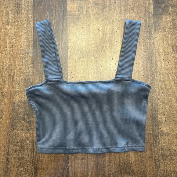 Slate Blue/Grey Ribbed Crop Top - Picture 4 of 8